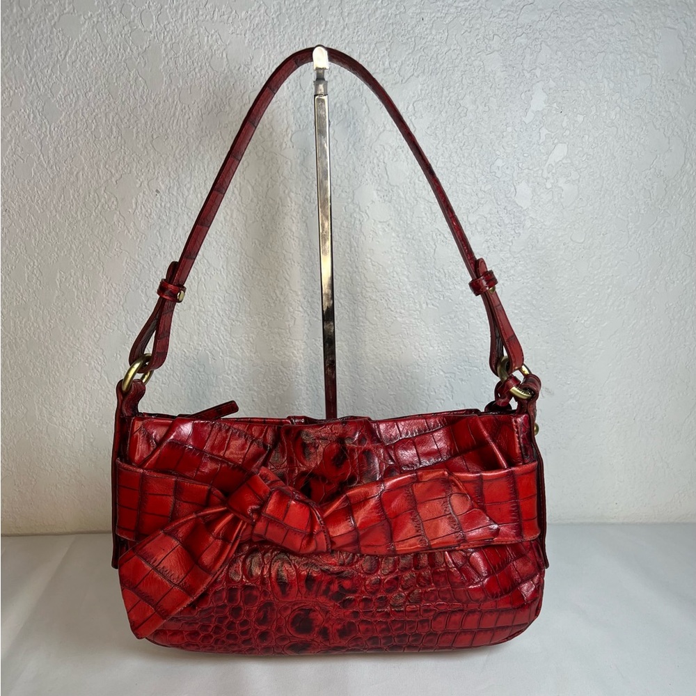 Brahmin Crimson Croc-Embossed Shoulder Bag